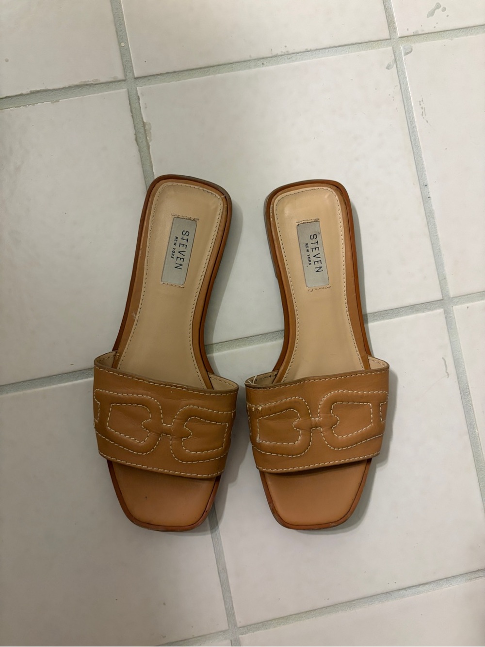 Steven By Steve Madden Cognac Leather Slide Mules
